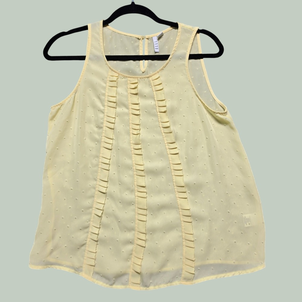 Sun-Kissed Soft Girl Swiss Dot Ruffle Front Tank Top Womens Small Yellow ELLE